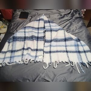 Aerie Cozy Blue and White Plaid Shawl